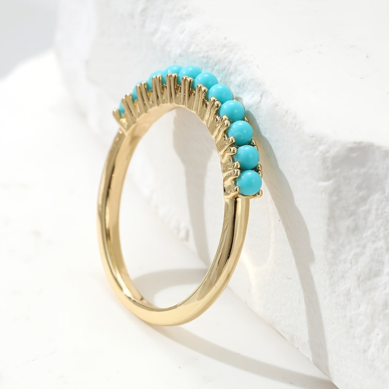 Anillo Banda Cuentas Turquesa de Oro