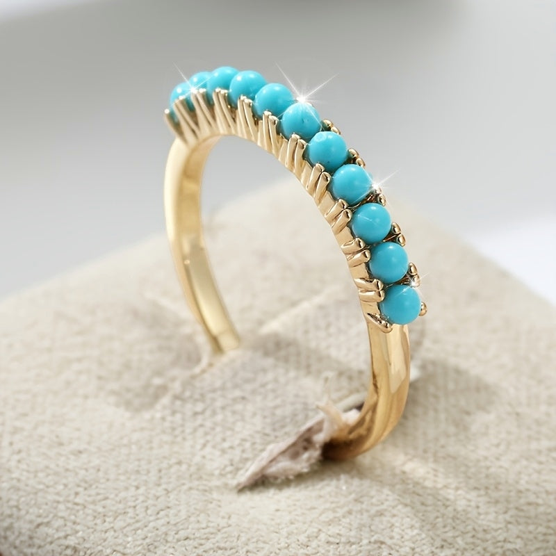 Anillo Banda Cuentas Turquesa de Oro