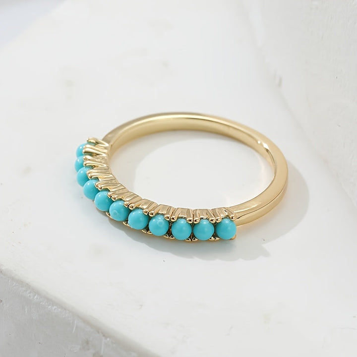 Anillo Banda Cuentas Turquesa de Oro