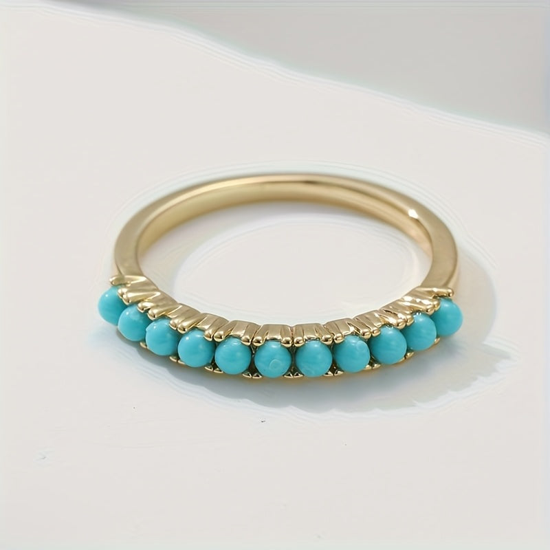 Anillo Banda Cuentas Turquesa de Oro