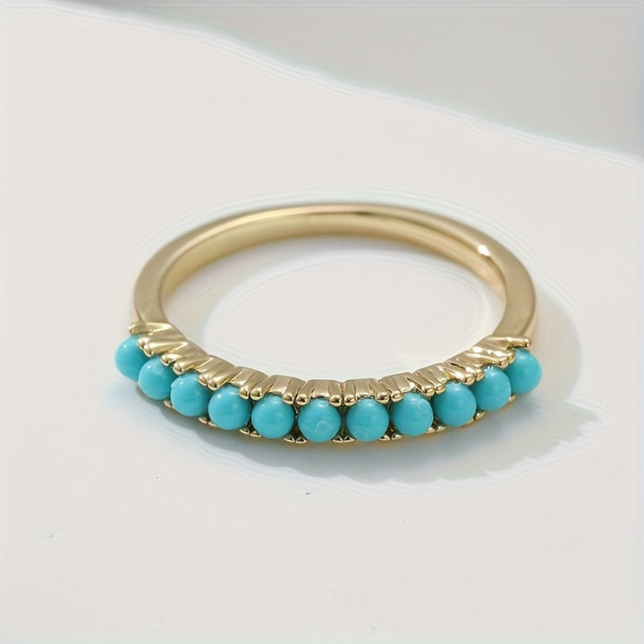 Anillo Banda Cuentas Turquesa de Oro