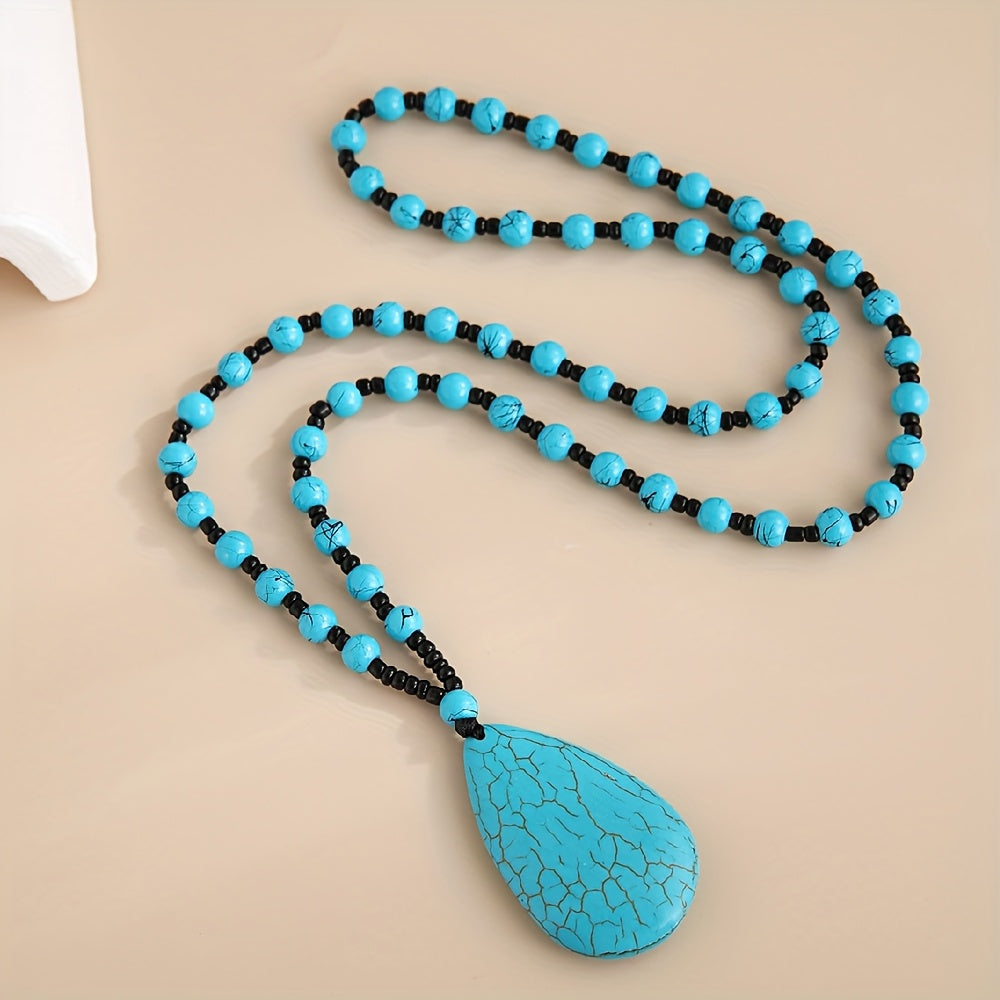 Collar Largo Cuentas y Gota Turquesa