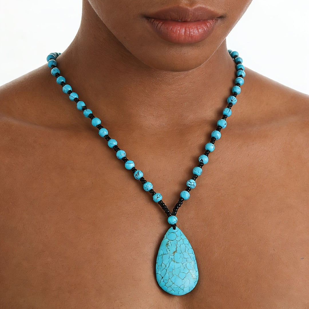 Collar Largo Cuentas y Gota Turquesa