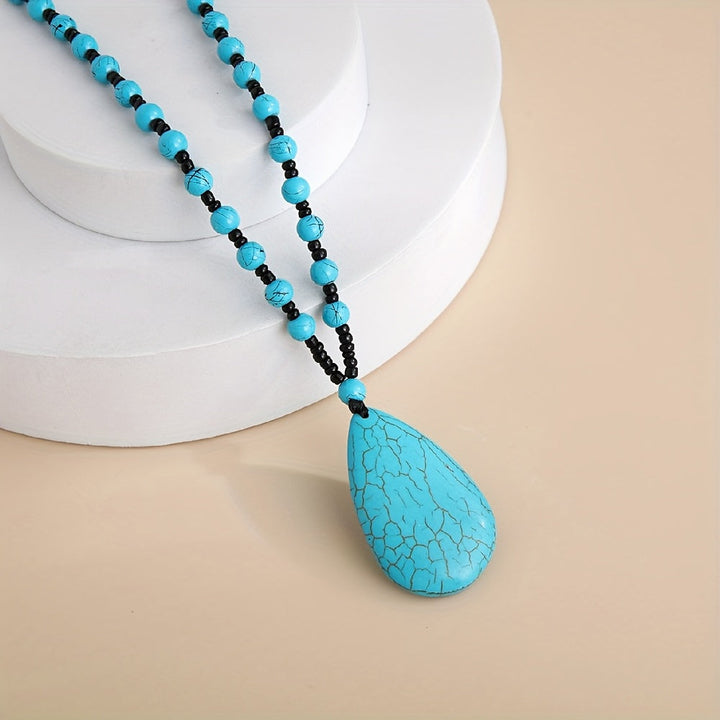 Collar Largo Cuentas y Gota Turquesa