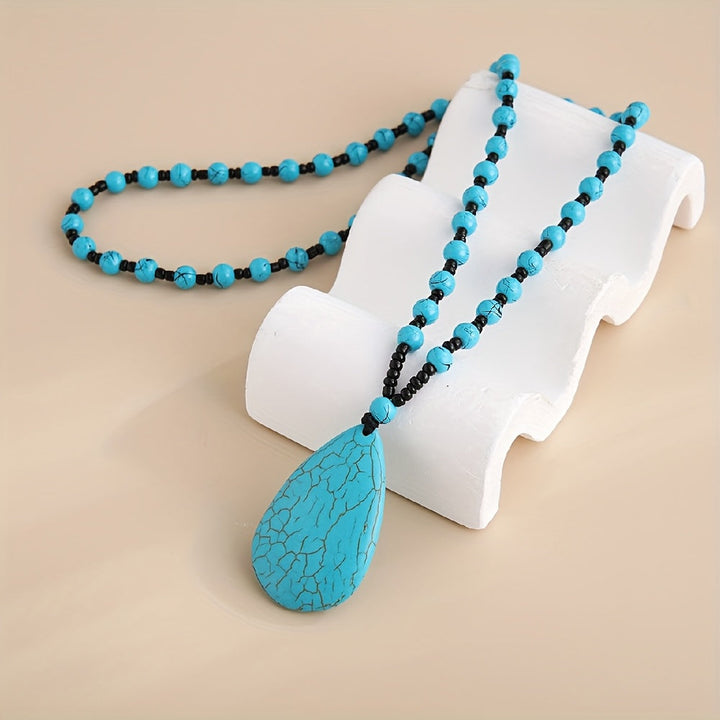 Collar Largo Cuentas y Gota Turquesa