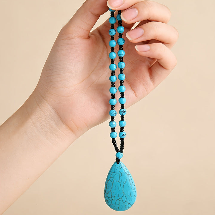 Collar Largo Cuentas y Gota Turquesa