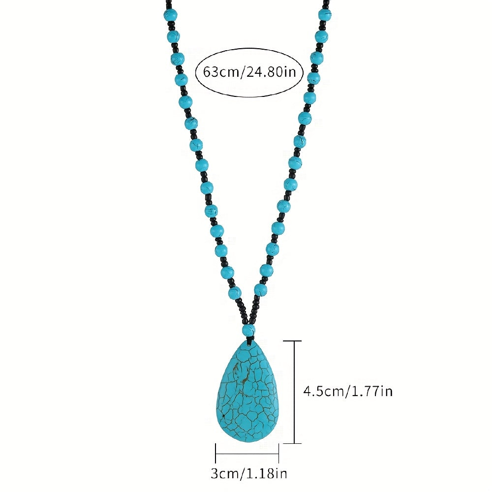 Collar Largo Cuentas y Gota Turquesa