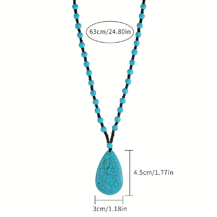 Collar Largo Cuentas y Gota Turquesa