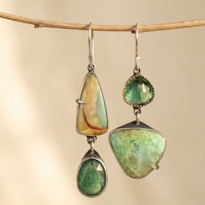 Pendientes Piedras Irregulares Turquesa y Verde