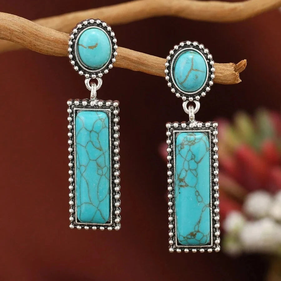 Pendientes Rectangulares Turquesa Colgantes