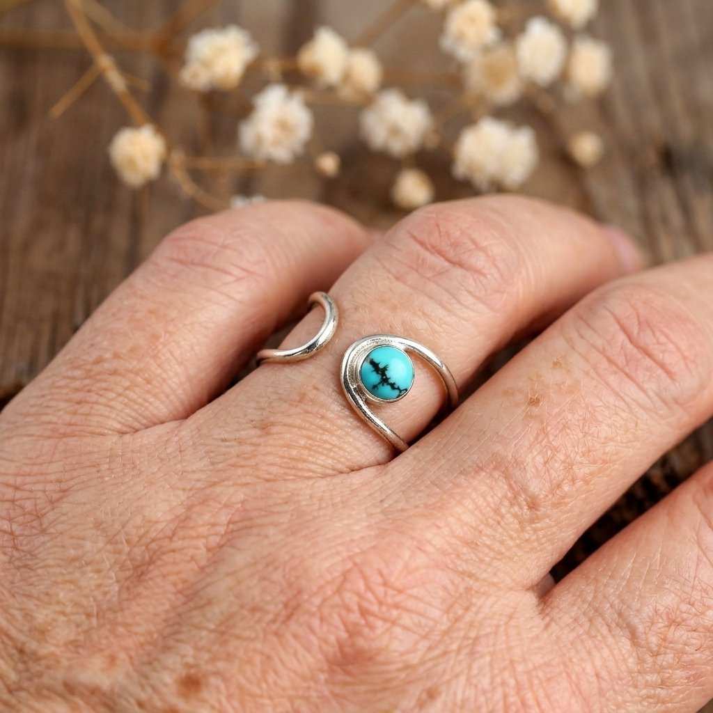 Anillo Abierto Piedra Turquesa Plateado