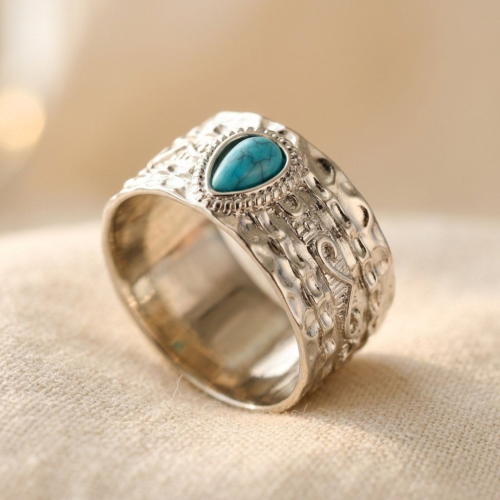 Anillo Ancho Turquesa Texturizado