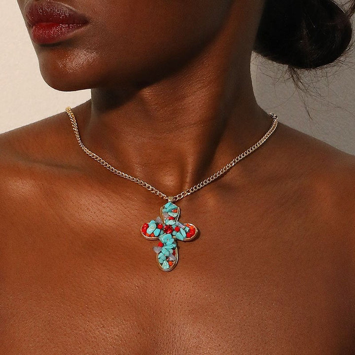 Collar Cruz Turquesa Colorido
