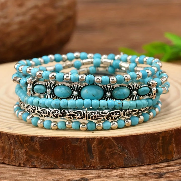 Pulsera Capas Cuentas Turquesa Boho