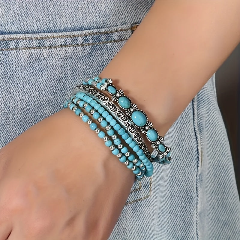 Pulsera Capas Cuentas Turquesa Boho
