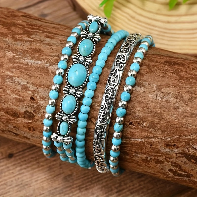 Pulsera Capas Cuentas Turquesa Boho