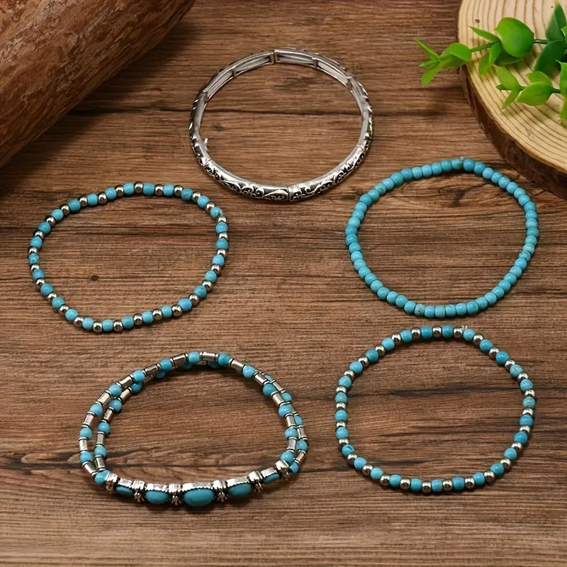 Pulsera Capas Cuentas Turquesa Boho