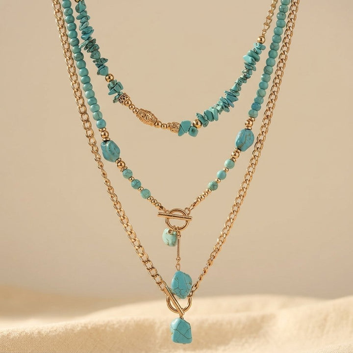 Collar Cuentas Turquesa en Capas