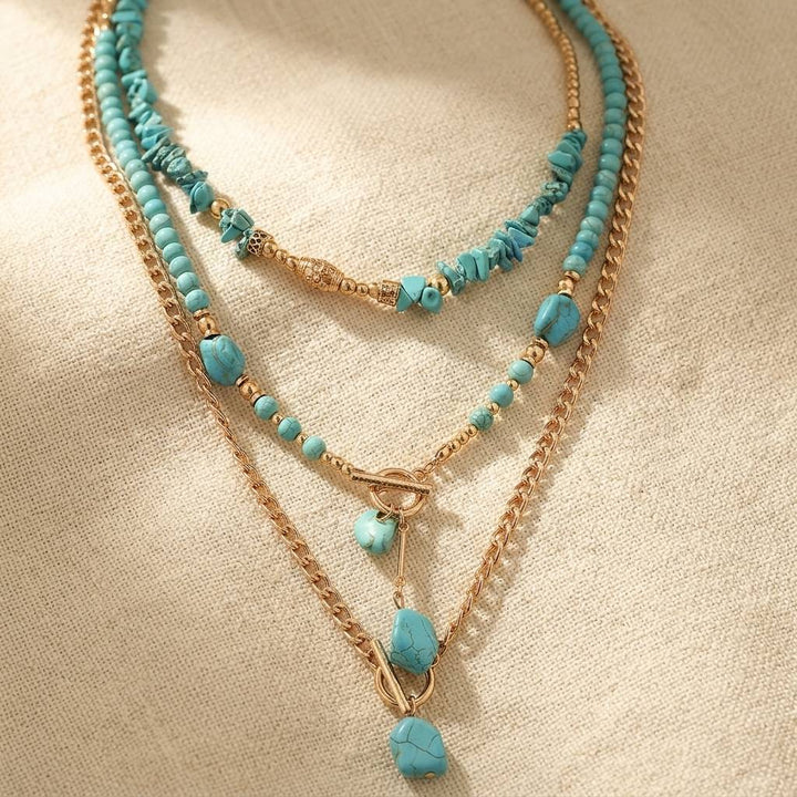 Collar Cuentas Turquesa en Capas