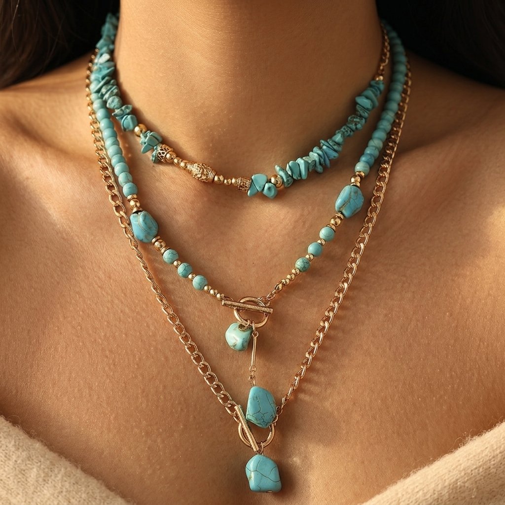 Collar Cuentas Turquesa en Capas