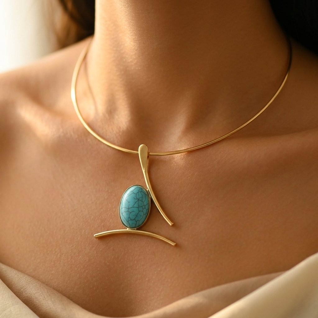 Collar Colgante Ovalado Turquesa