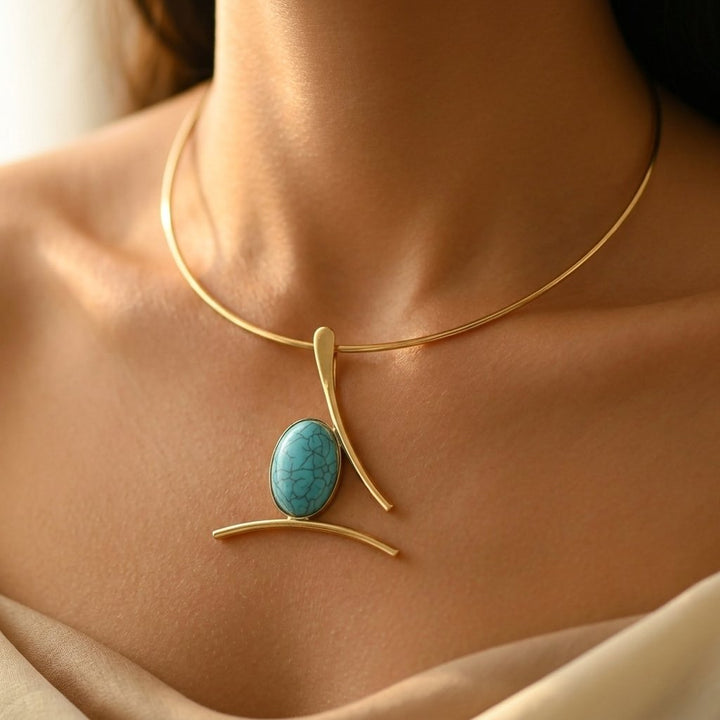 Collar Colgante Ovalado Turquesa