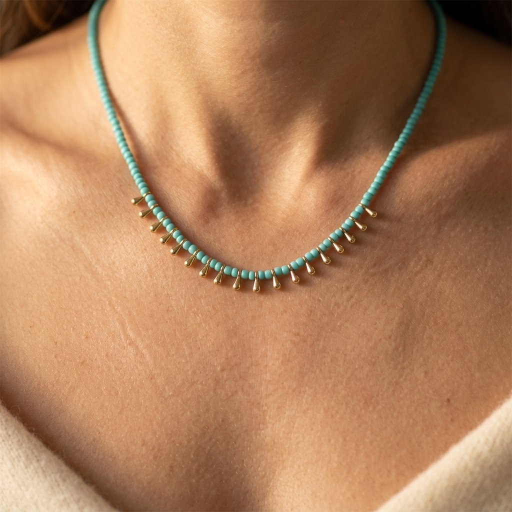 Collar Largo Gotas Turquesa