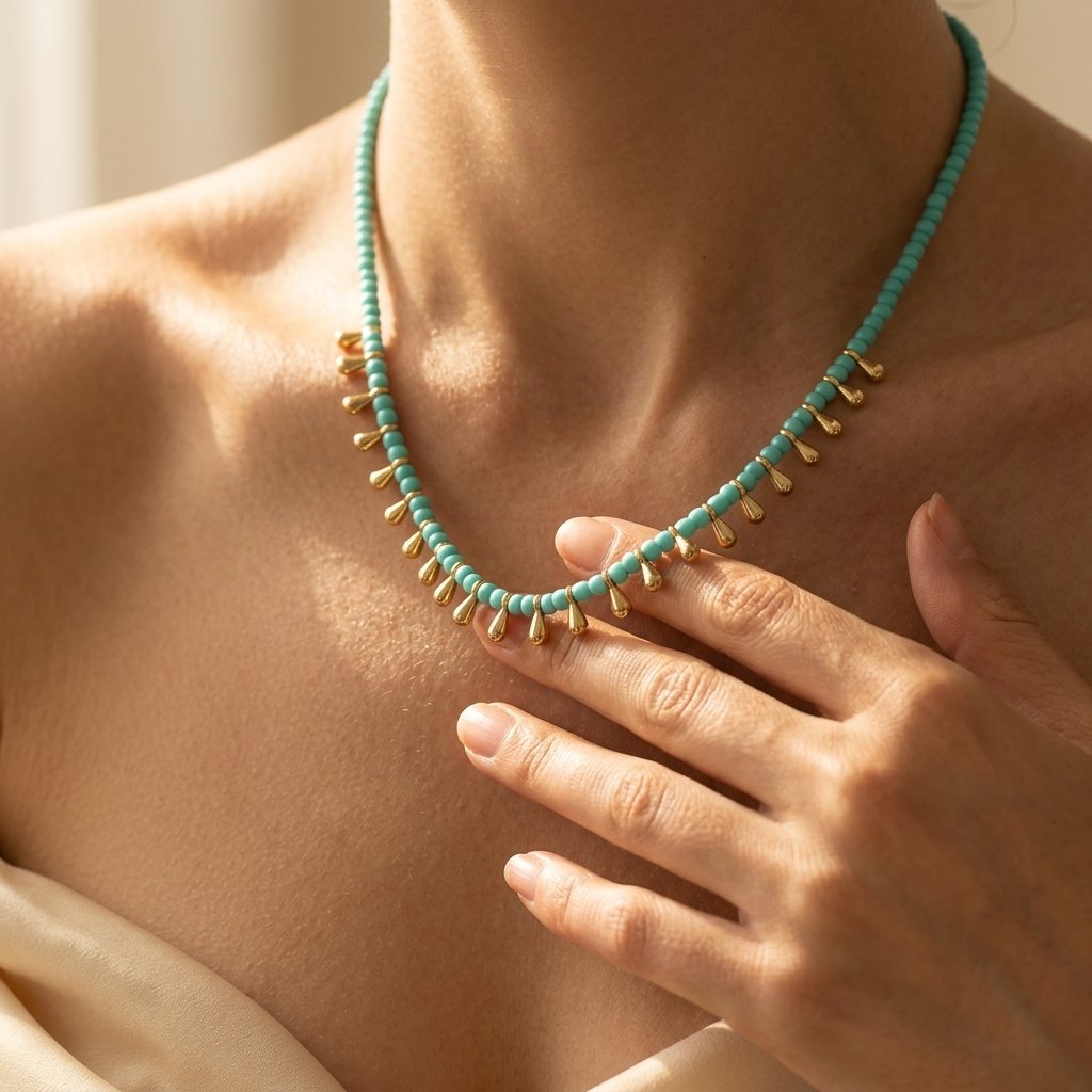 Collar Largo Gotas Turquesa