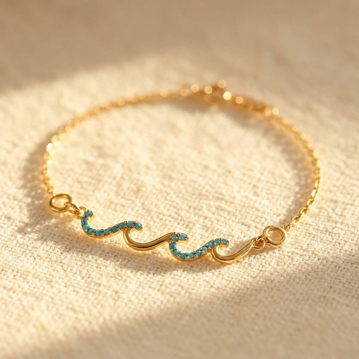 Pulsera Ondas Turquesa de Oro