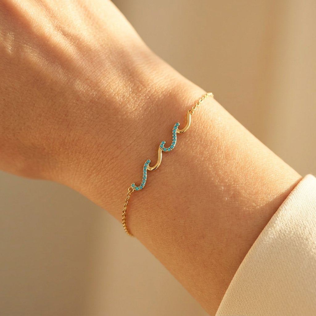 Pulsera Ondas Turquesa de Oro
