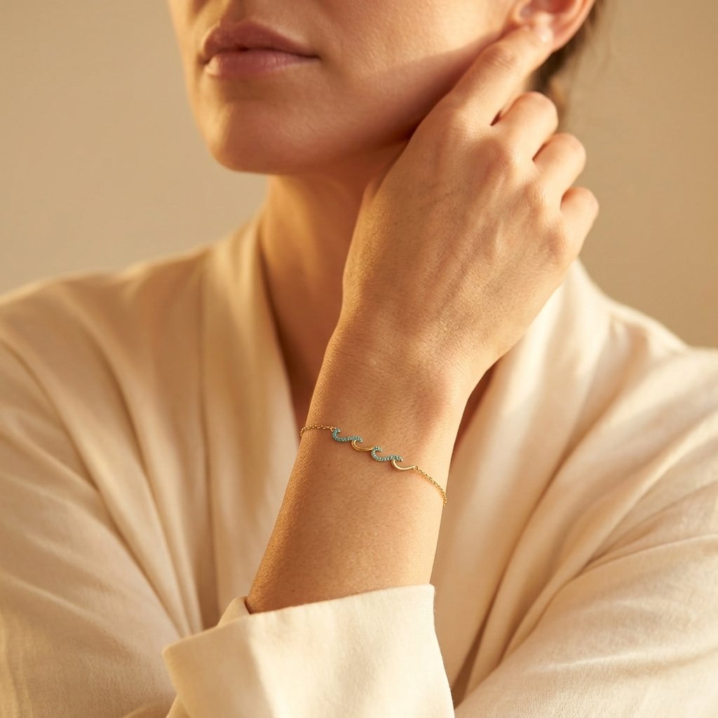 Pulsera Ondas Turquesa de Oro