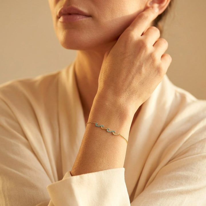 Pulsera Ondas Turquesa de Oro
