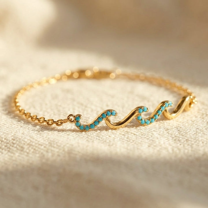 Pulsera Ondas Turquesa de Oro