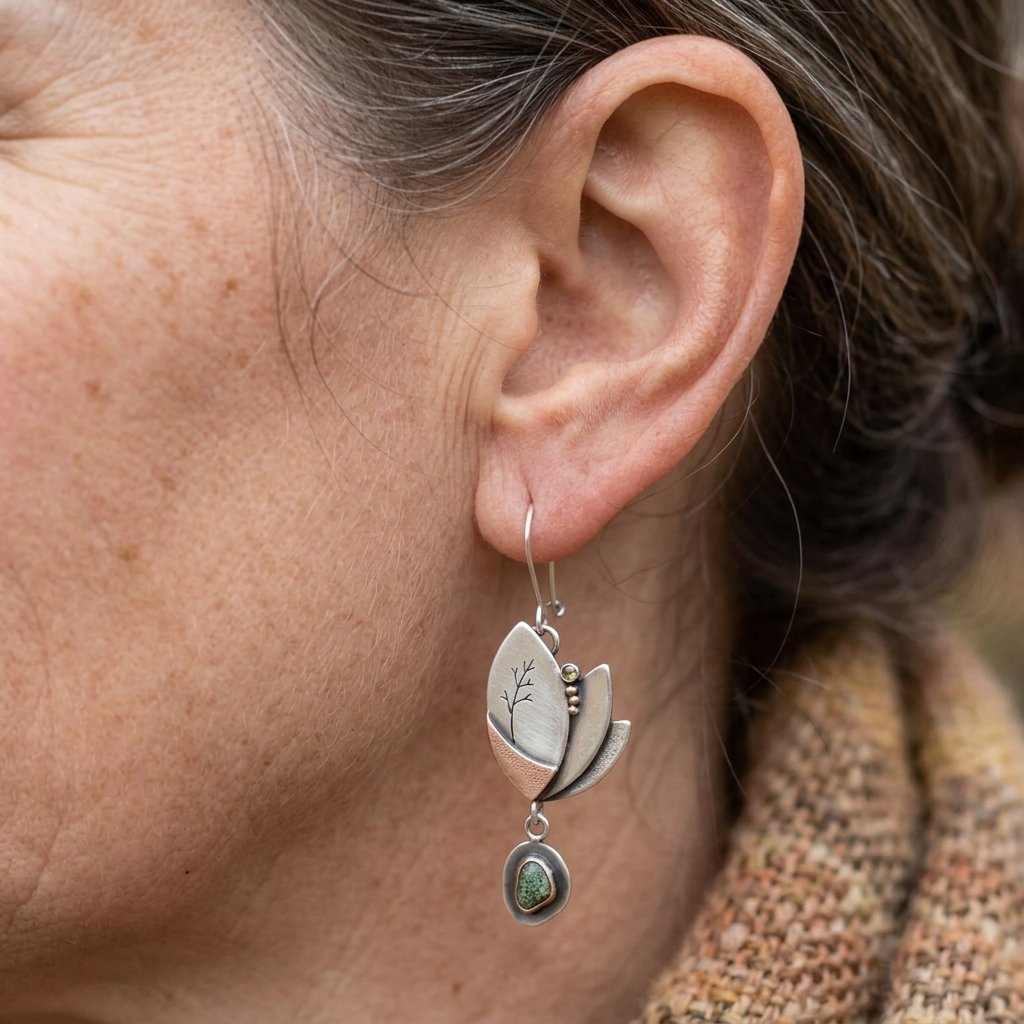 Pendientes Plateados Turquesa Geométricos