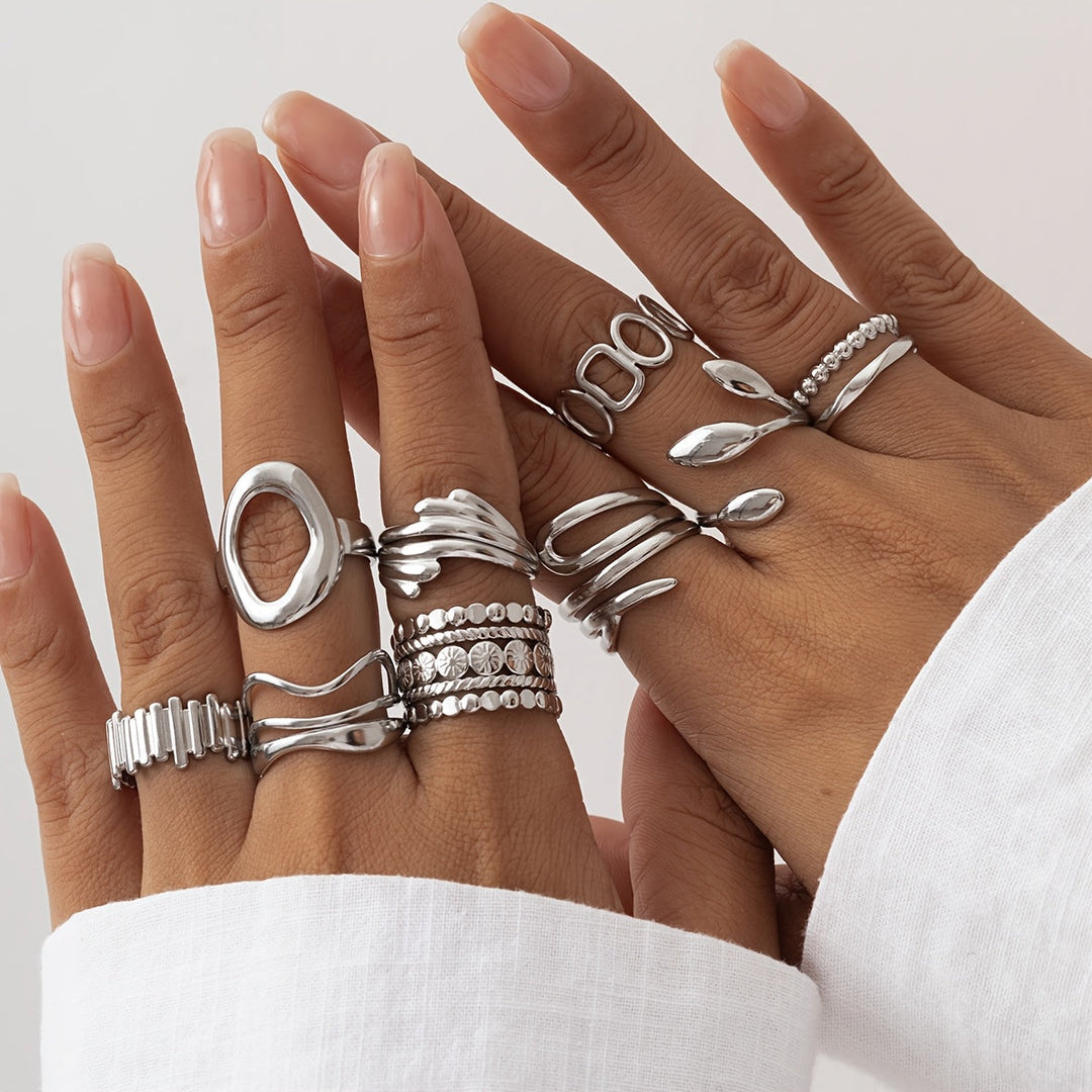 Conjunto Anillos Apilables Vintage Oro Blanco