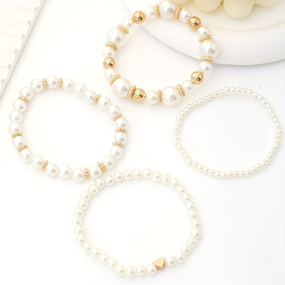 Conjunto de Pulseras Apiladas de Perlas