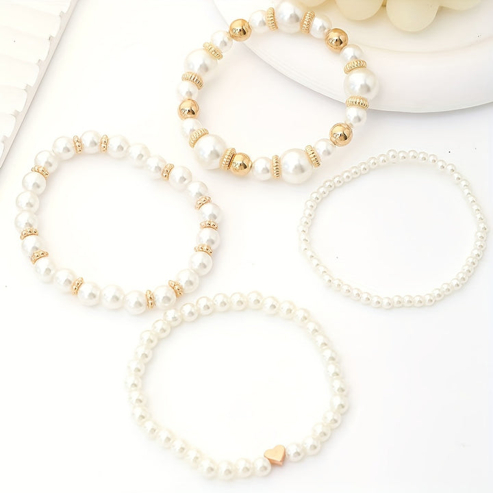 Conjunto de Pulseras Apiladas de Perlas