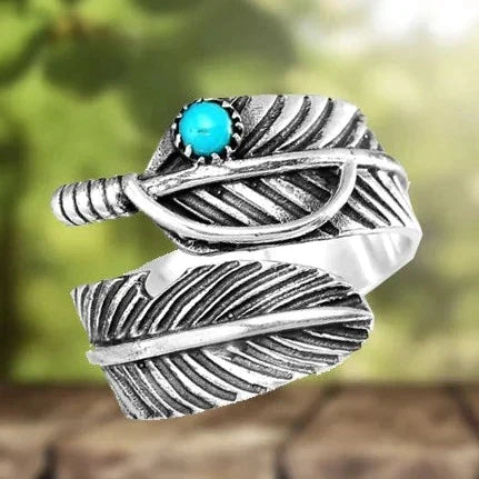Anillo Pluma Turquesa Ajustable
