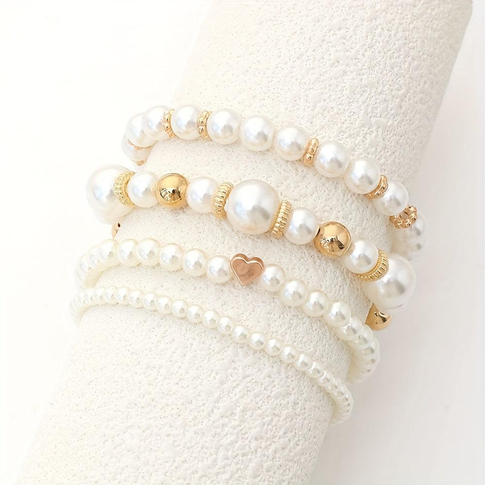 Conjunto de Pulseras Apiladas de Perlas