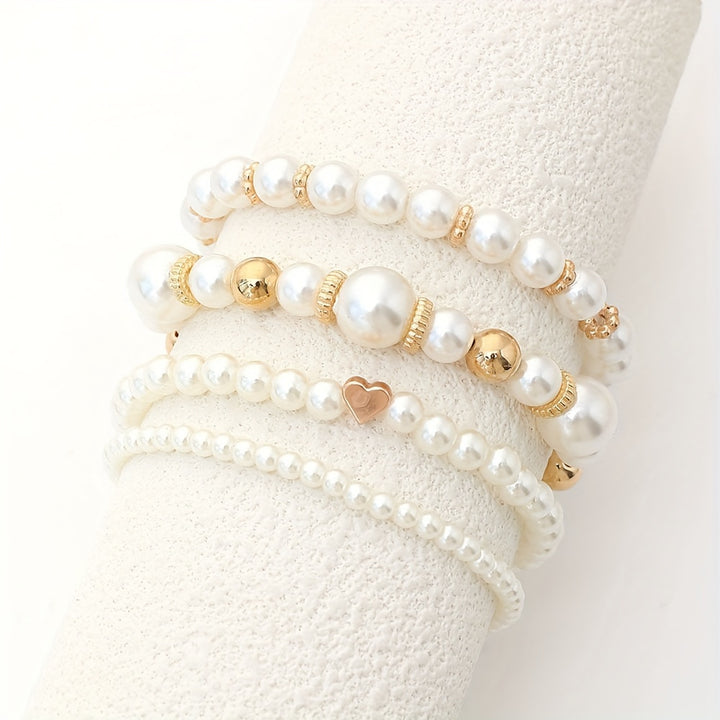 Conjunto de Pulseras Apiladas de Perlas