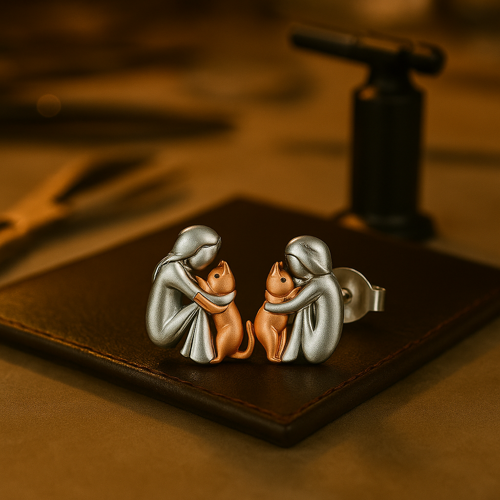 Pendientes Gato Abrazo Bicolor
