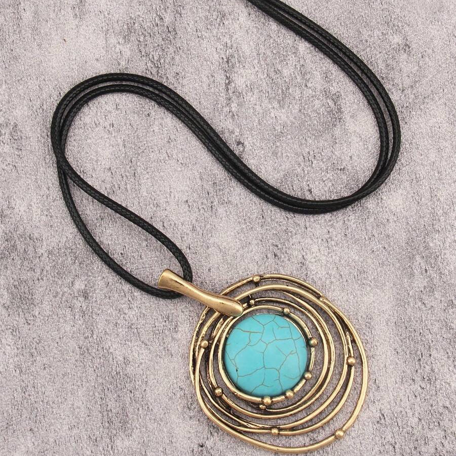 Collar Cordón Negro Turquesa Espiral