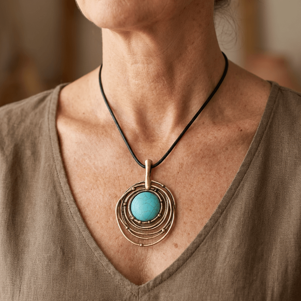 Collar Cordón Negro Turquesa Espiral