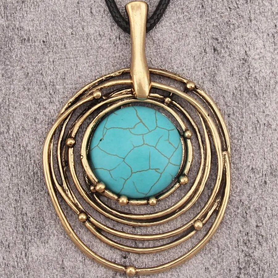 Collar Cordón Negro Turquesa Espiral