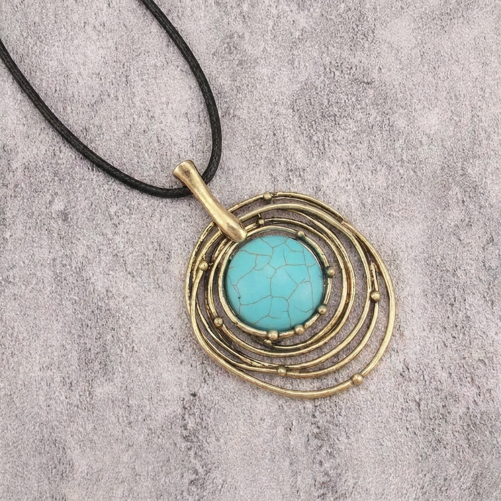 Collar Cordón Negro Turquesa Espiral