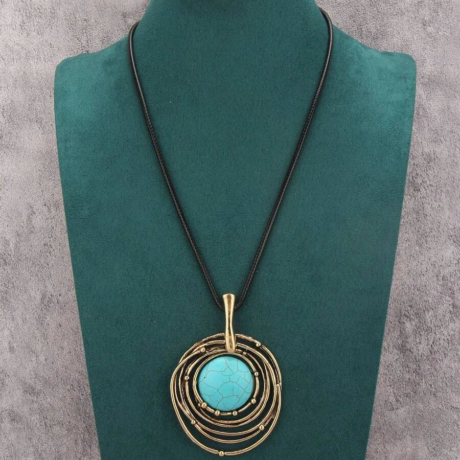 Collar Cordón Negro Turquesa Espiral