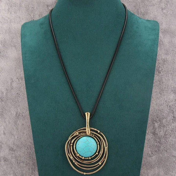 Collar Cordón Negro Turquesa Espiral