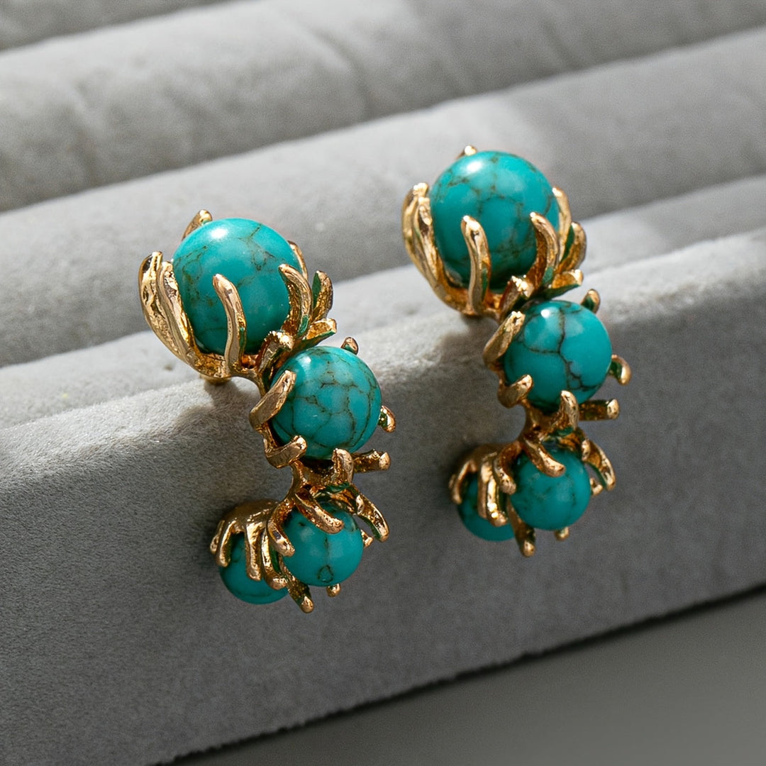 Pendientes Tres Piedras Turquesa de Oro