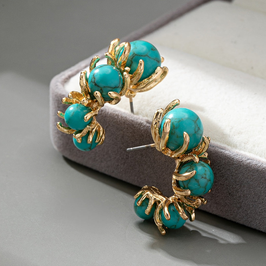 Pendientes Tres Piedras Turquesa de Oro