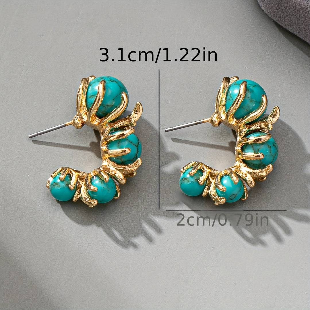 Pendientes Tres Piedras Turquesa de Oro
